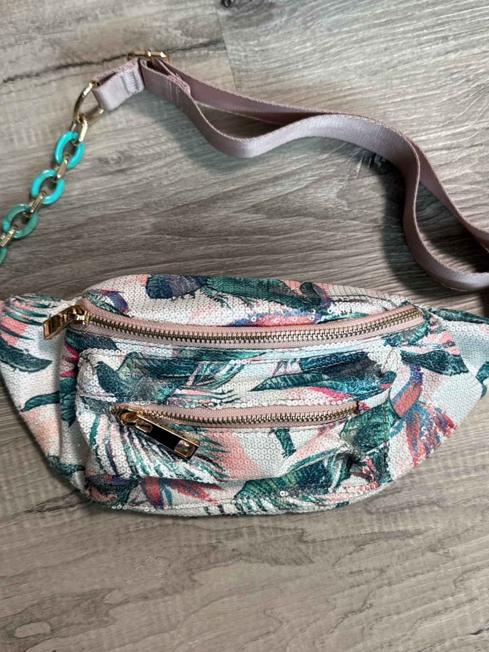 Aldo Floral Sequin Crossbody Waist Bag — Pink & Teal